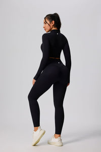 Black UPF 50+ Crop Yoga Sports Jacket and leggings by Anniou