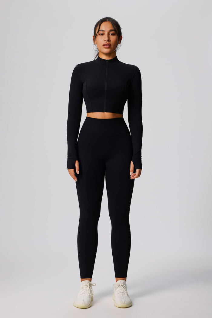 UPF 50+ Crop Yoga Sports Jacket and leggings in black